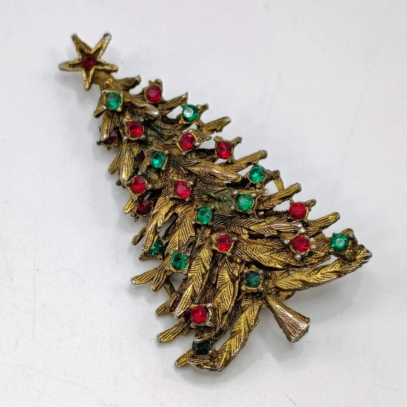 Vintage Holiday Rhinestone Christmas Tree Brooch - Picture 4 of 5